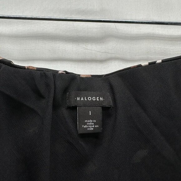 Halogen Midi Skirt Womens Sz 1 Pull On Stretch Chiffon Boho Floral Black Brown - Picture 10 of 11